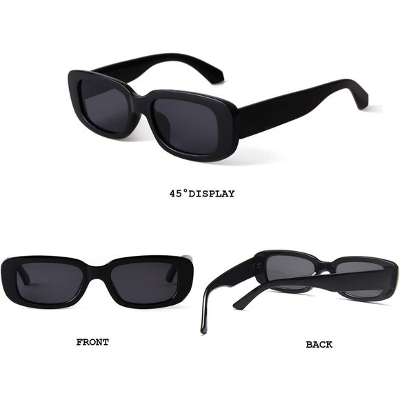 ✨Women Black Rectangle Retro Fashion Narrow Square Frame Protection Sunglasses - Picture 2 of 5